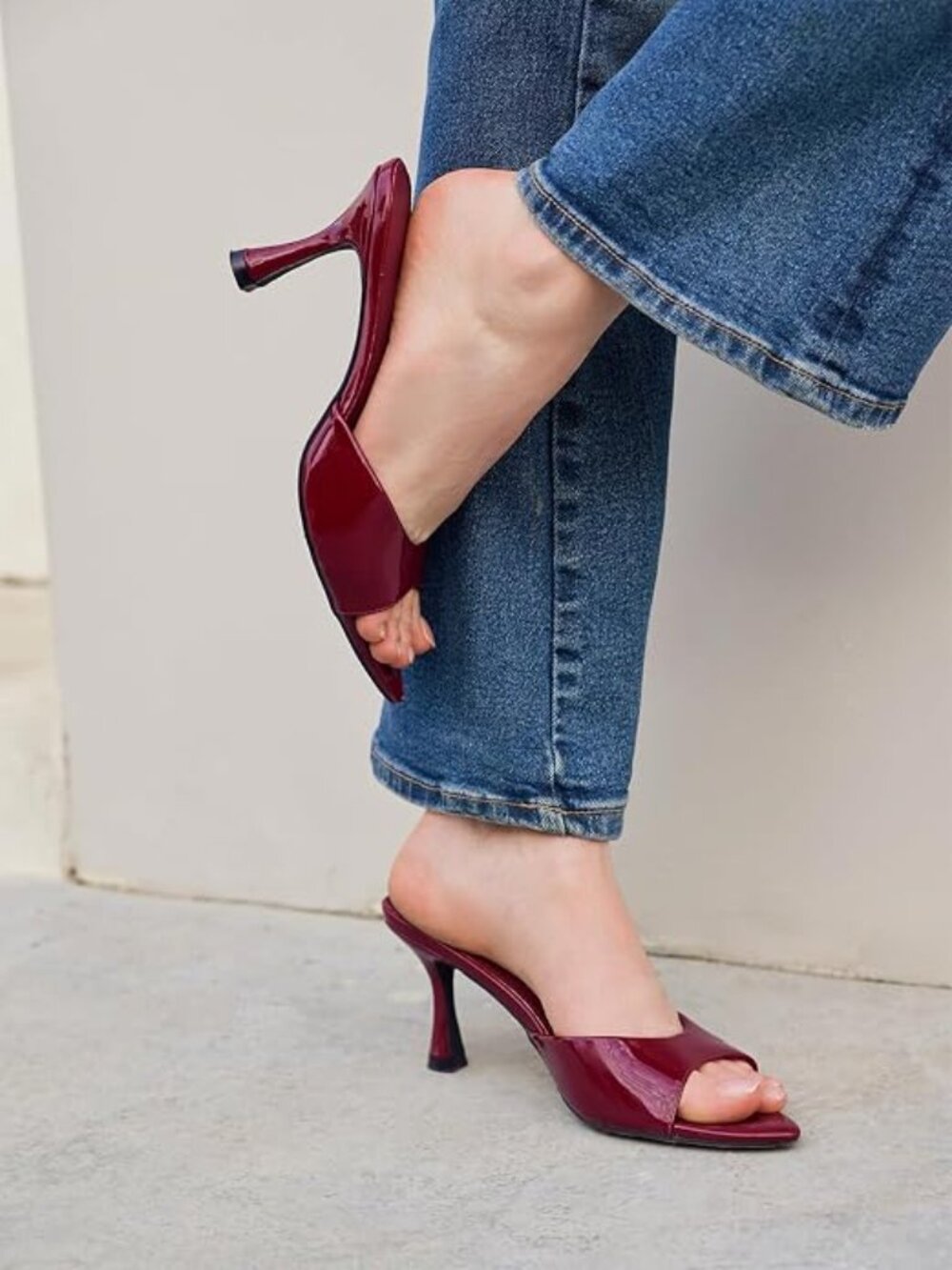 Kitten Heels for Women Flip Flops Slip on Low Heels Open Square Toe Thong Heeled